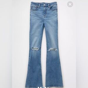 AMERICAN EAGLE RIPPED SUPER HIGH WAISTED FLARE JEANS 14